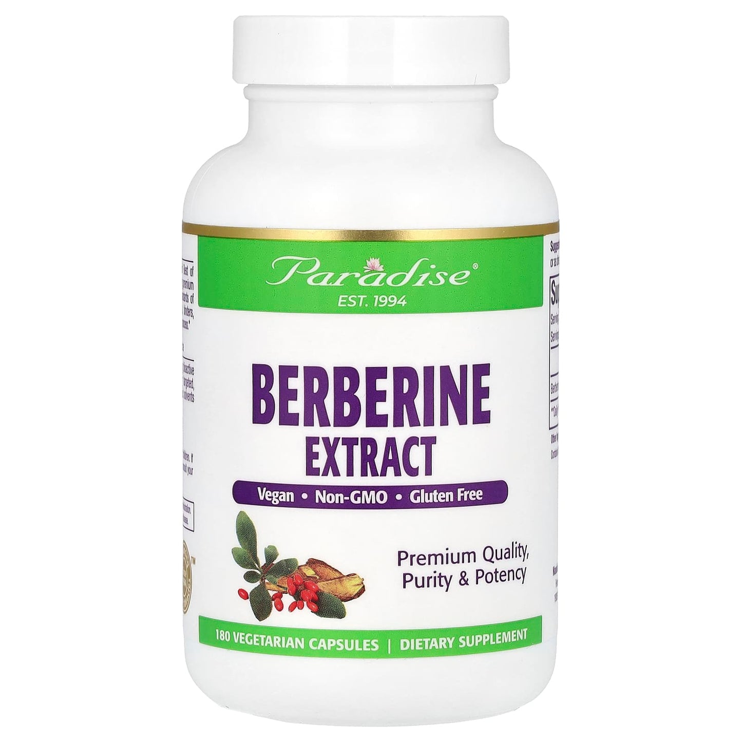 Paradise Herbs, Berberine Extract, 500 mg, 180 Vegetarian Capsules - Image 1
