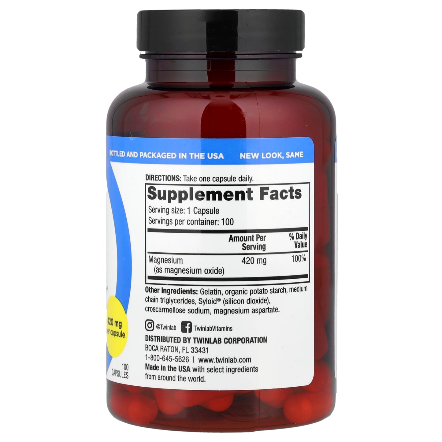 Twinlab, Magnesium Caps, 420 mg, 100 Capsules - Image 2