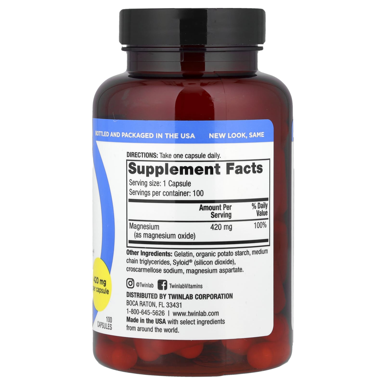 Twinlab, Magnesium Caps, 420 mg, 100 Capsules - Image 2