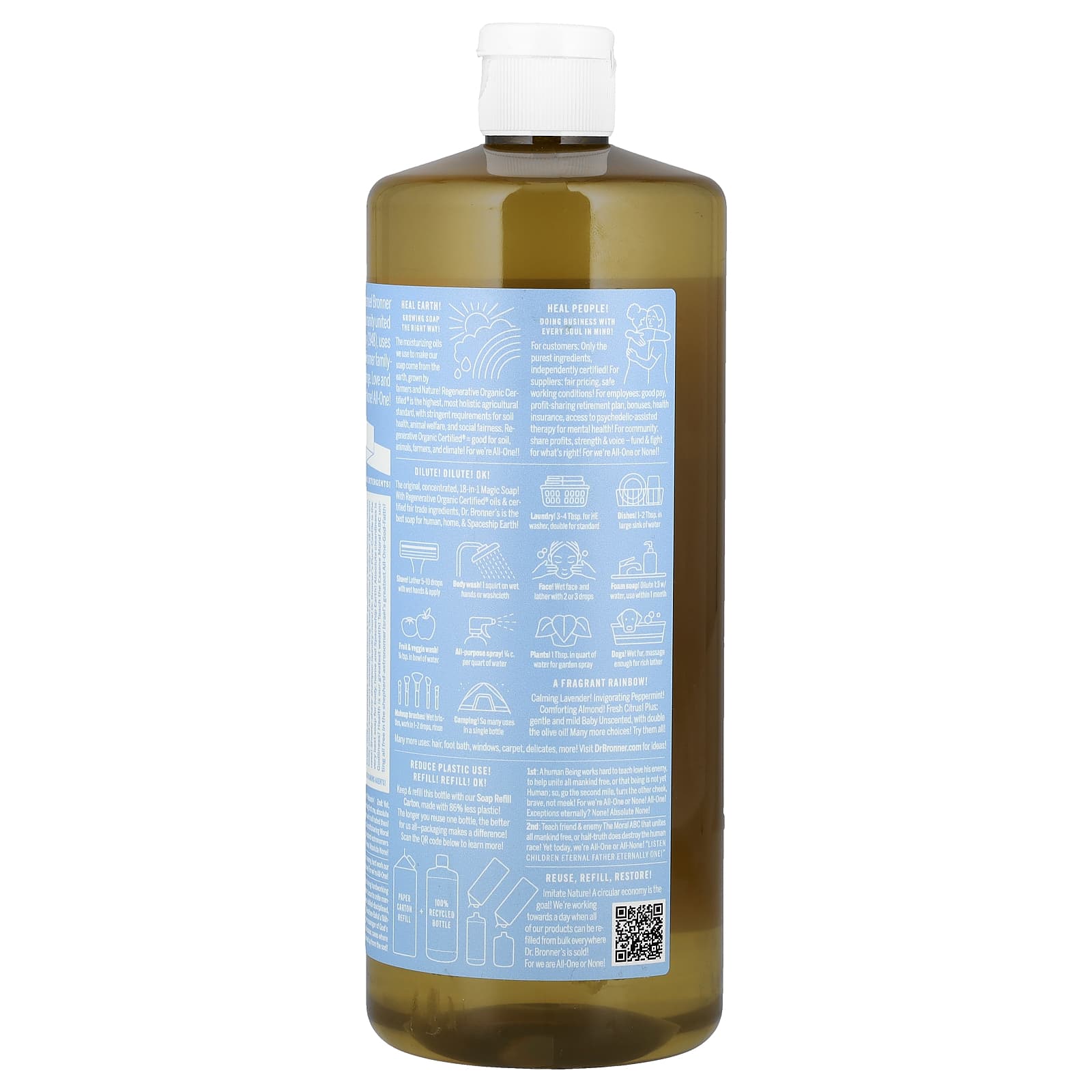Dr. Bronner's 18-in-1 Unscented Pure-Castile Magic Soap 32oz - Image 2