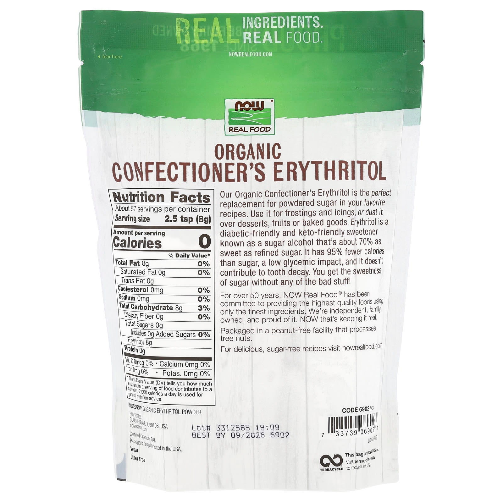 NOW Foods, Real Food, Organic Confectioner's Erythritol, 1 lb (454 g) - Image 2