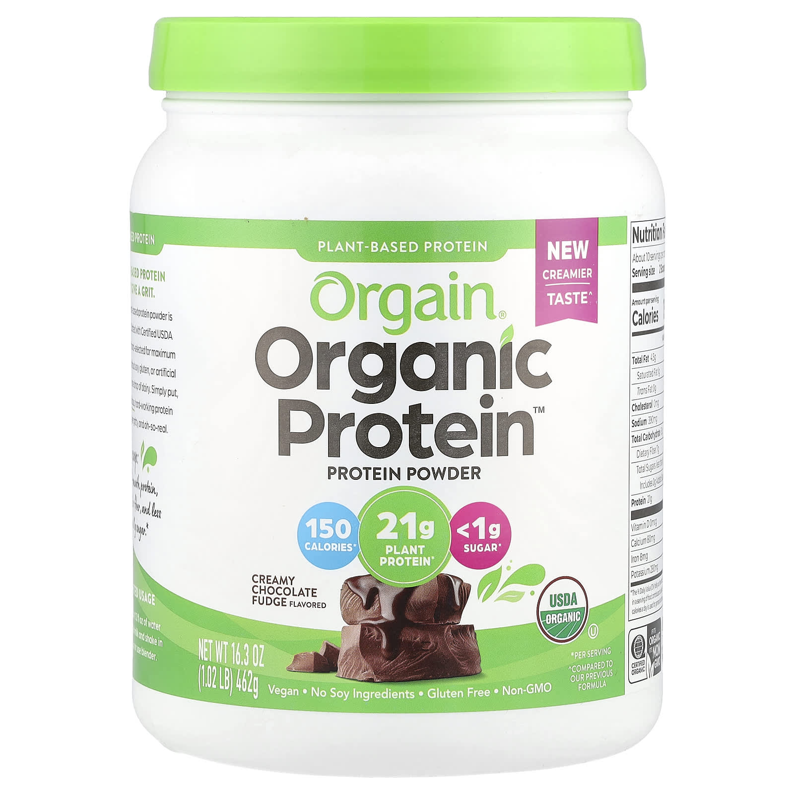 Orgain, Organic Protein™ Powder, Creamy Chocolate Fudge, 1.02 lb (462 g) - Image 1