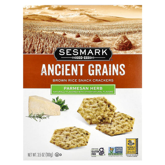 Sesmark, Brown Rice Snack Crackers, Parmesan Herb, 3.5 oz (100 g) - Image 1