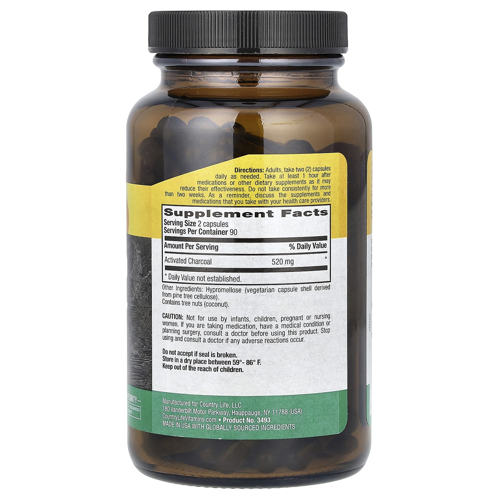 Country Life Activated Charcoal Capsules - 180 Vegan Capsules, 260mg per Capsule - Image 2