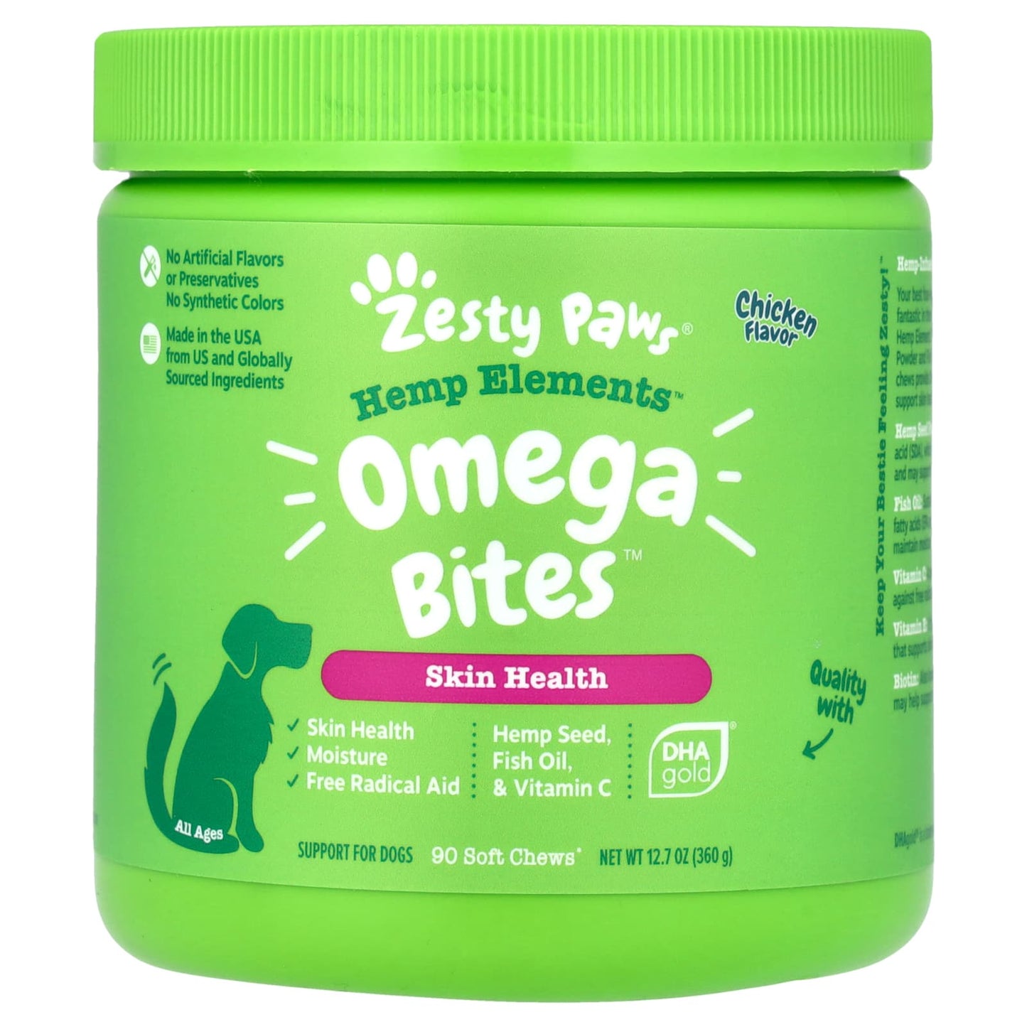 Zesty Paws, Hemp Elements, Omega Bites, For Dogs, All Ages, Chicken, 90 Soft Chews, 12.7 oz (360 g) - Image 1