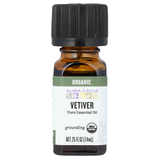 Aura Cacia Organic Vetiver Essential Oil, Pure & Therapeutic Grade, 0.25 fl oz - Image 1