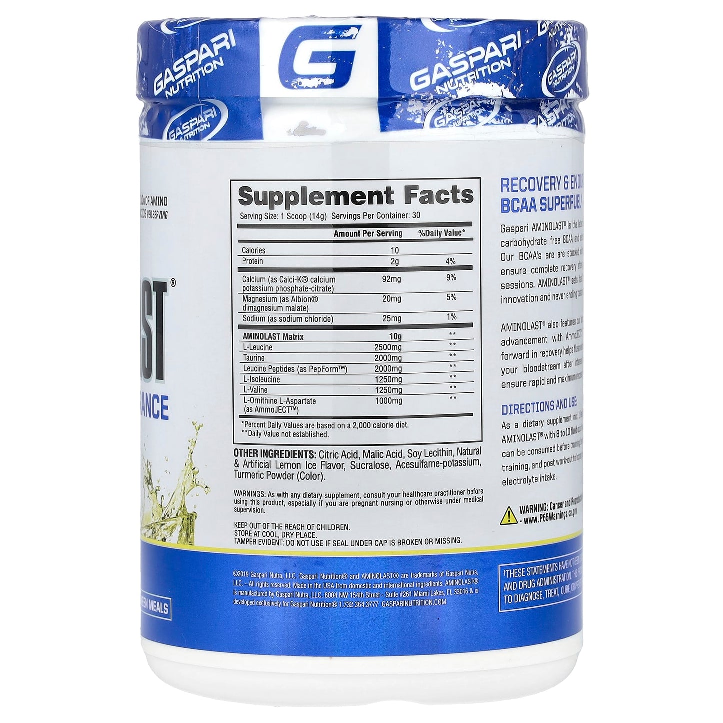 Gaspari AMINOLAST Recovery & Endurance BCAA Superfuel - Lemon Ice - Image 2