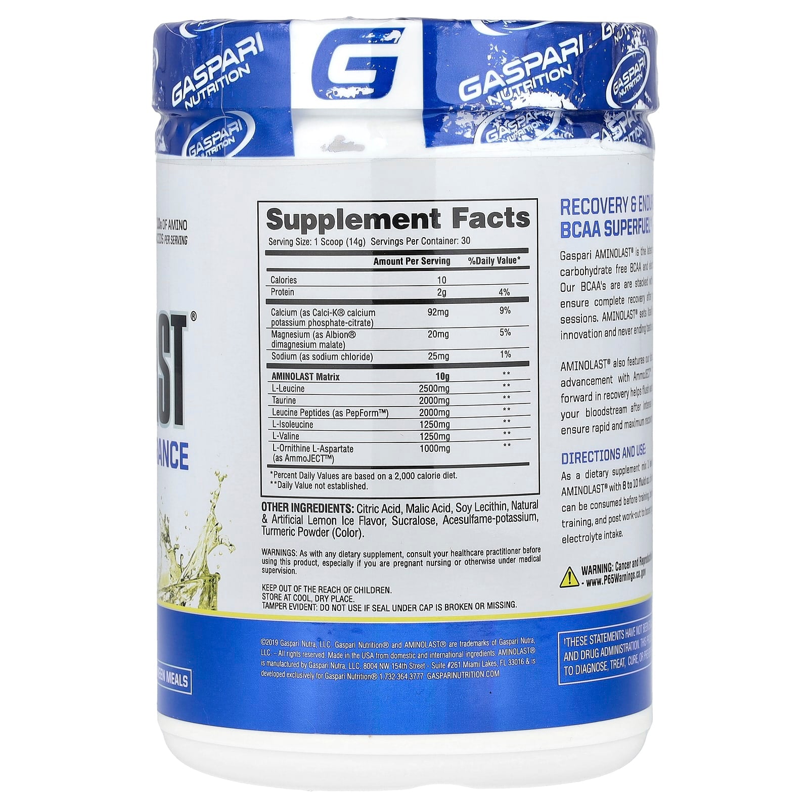 Gaspari AMINOLAST Recovery & Endurance BCAA Superfuel - Lemon Ice - Image 2