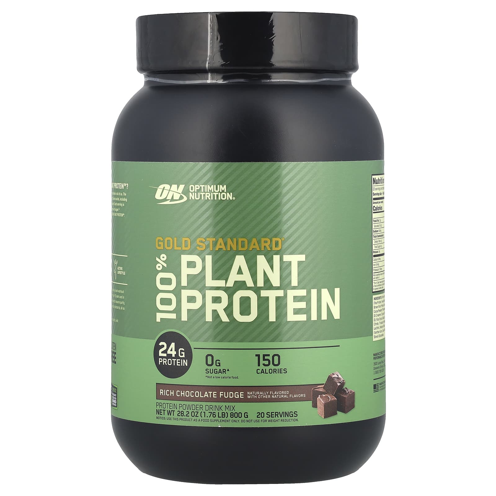 Optimum Nutrition, Gold Standard® 100% Plant Protein, Rich Chocolate Fudge, 1.76 lb (800 g) - Image 1
