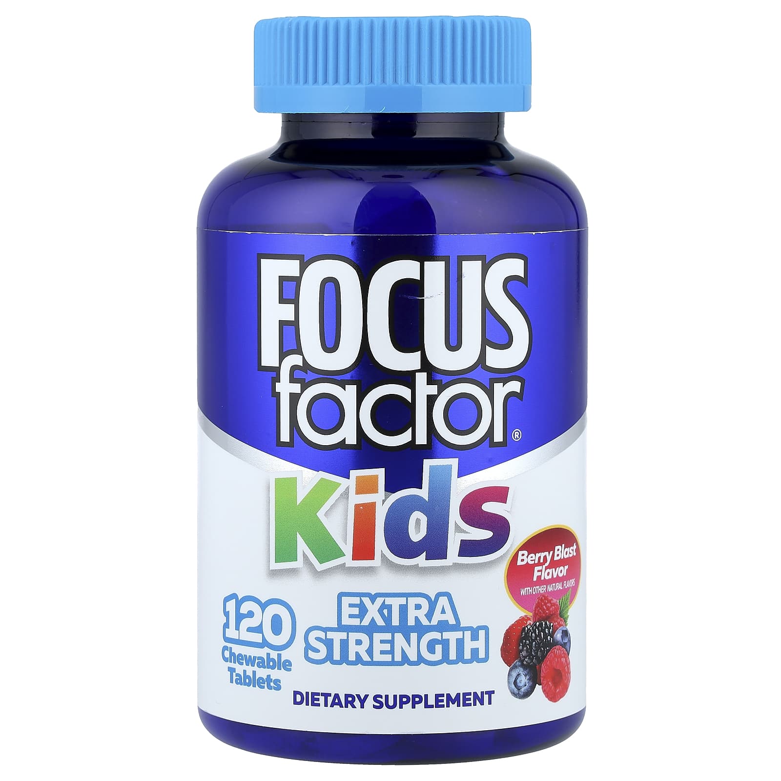 Berry Blast Focus Factor Kids Extra Strength Brain Health Chewables, 120 Tablets - Image 1