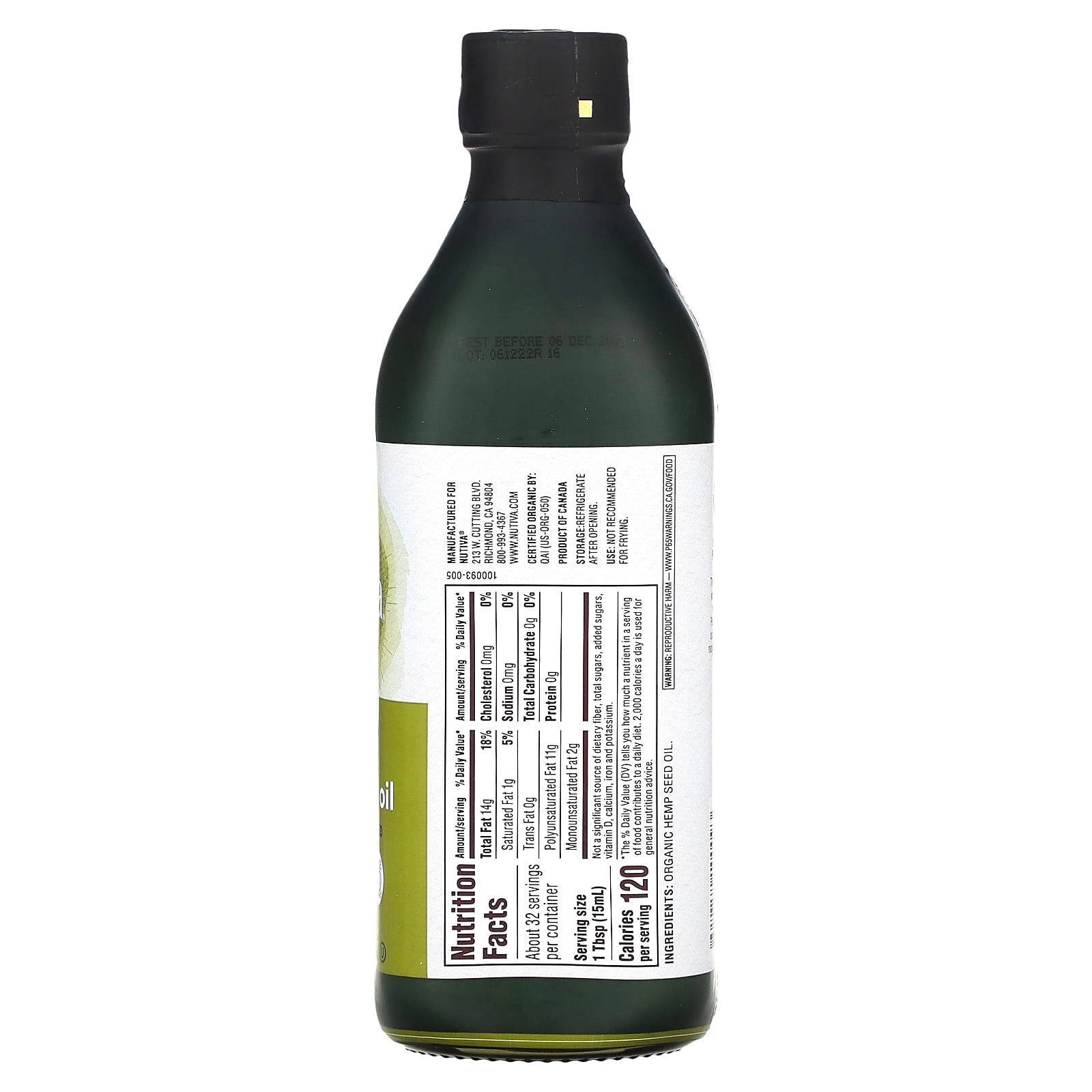 Nutiva, Organic Hemp Seed Oil, Cold Pressed, 16 fl oz (473 ml) - Image 2