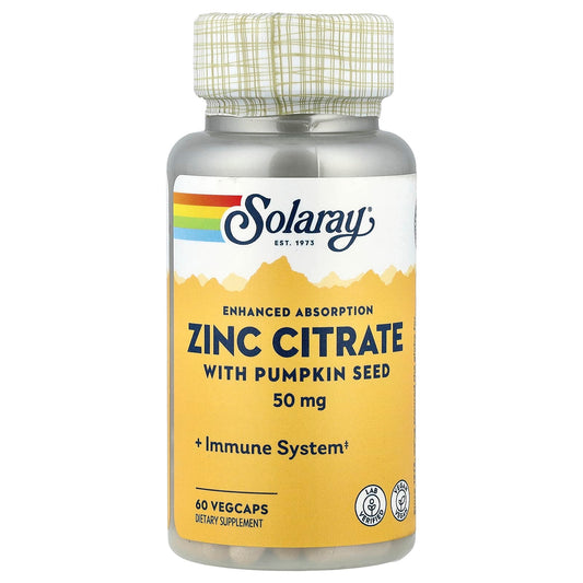 Solaray, Zinc Citrate with Pumpkin Seed, 60 VegCaps - Image 1