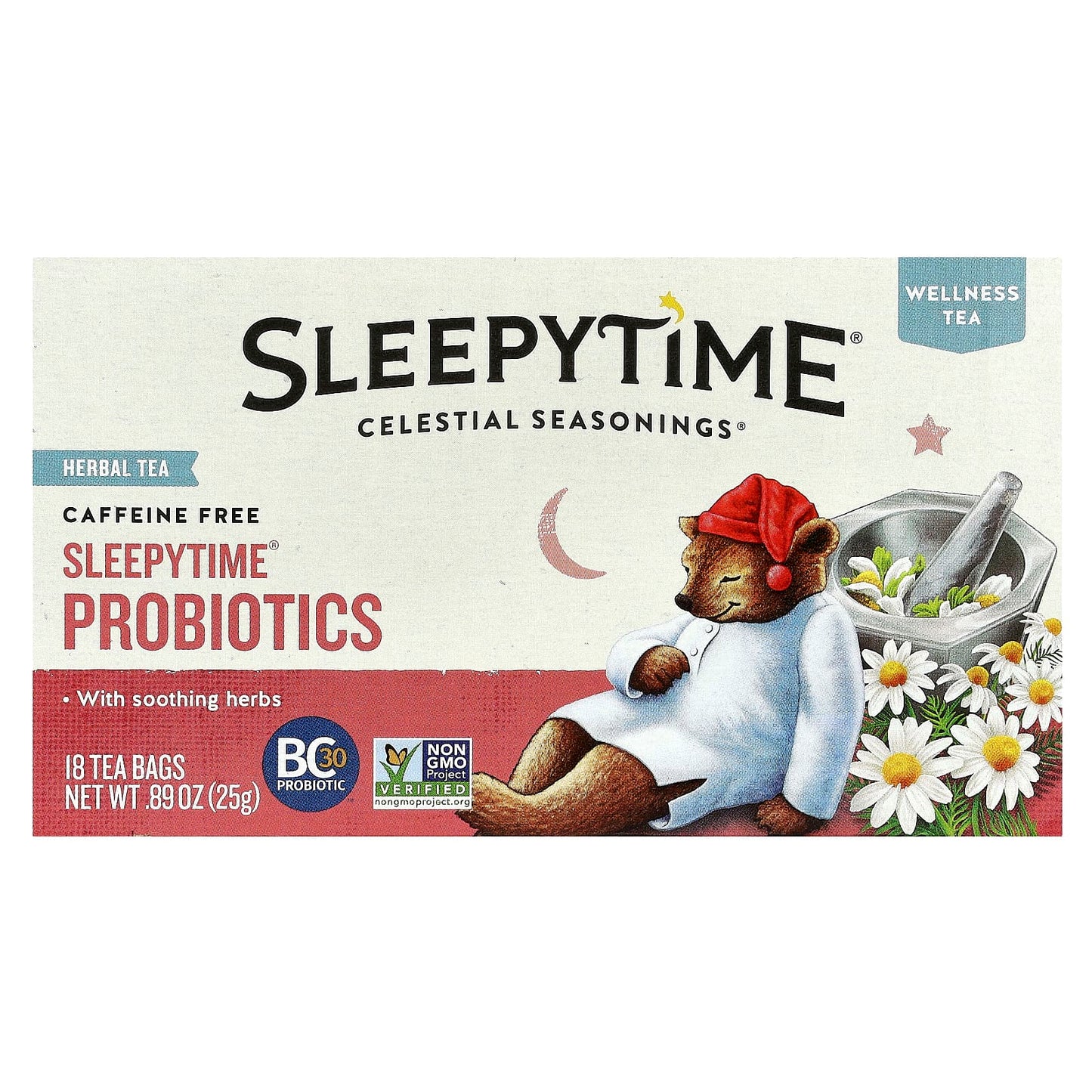 Celestial Seasonings Sleepytime Probiotics Herbal Tea, Caffeine Free, 18 Tea Bags - Image 1