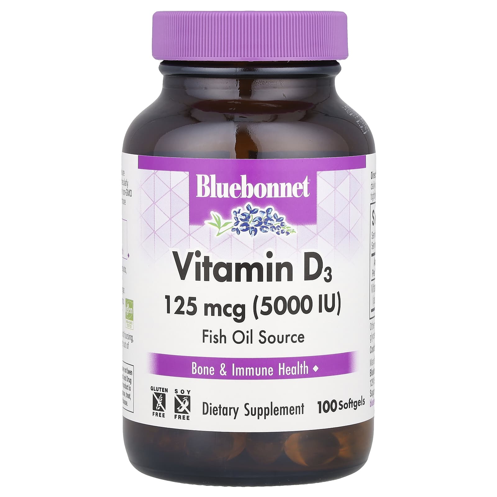 Bluebonnet Vitamin D3, 125 mcg, 5000 IU, Gluten-Free Softgels - Image 1