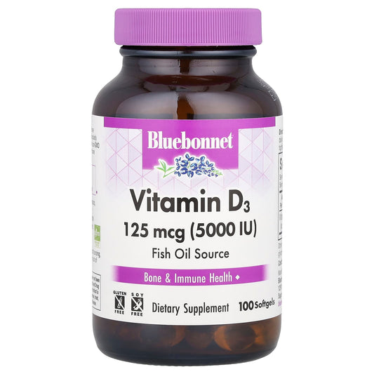 Bluebonnet Vitamin D3, 125 mcg, 5000 IU, Gluten-Free Softgels - Image 1