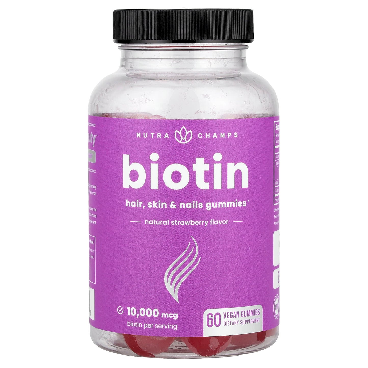 NutraChamps, Biotin Gummies, Natural Strawberry, 60 Vegan Gummies (5,000 mcg per Gummy) - Image 1