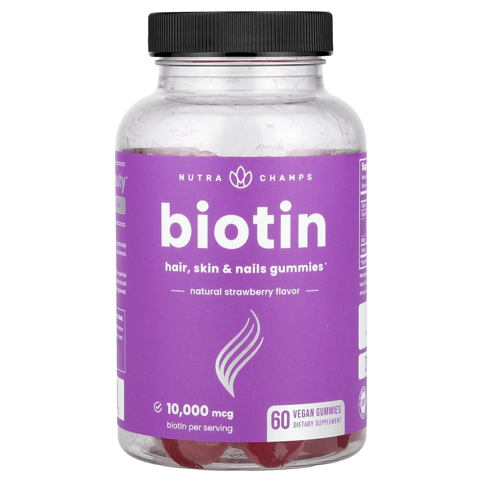 NutraChamps, Biotin Gummies, Natural Strawberry, 60 Vegan Gummies (5,000 mcg per Gummy) - Image 1