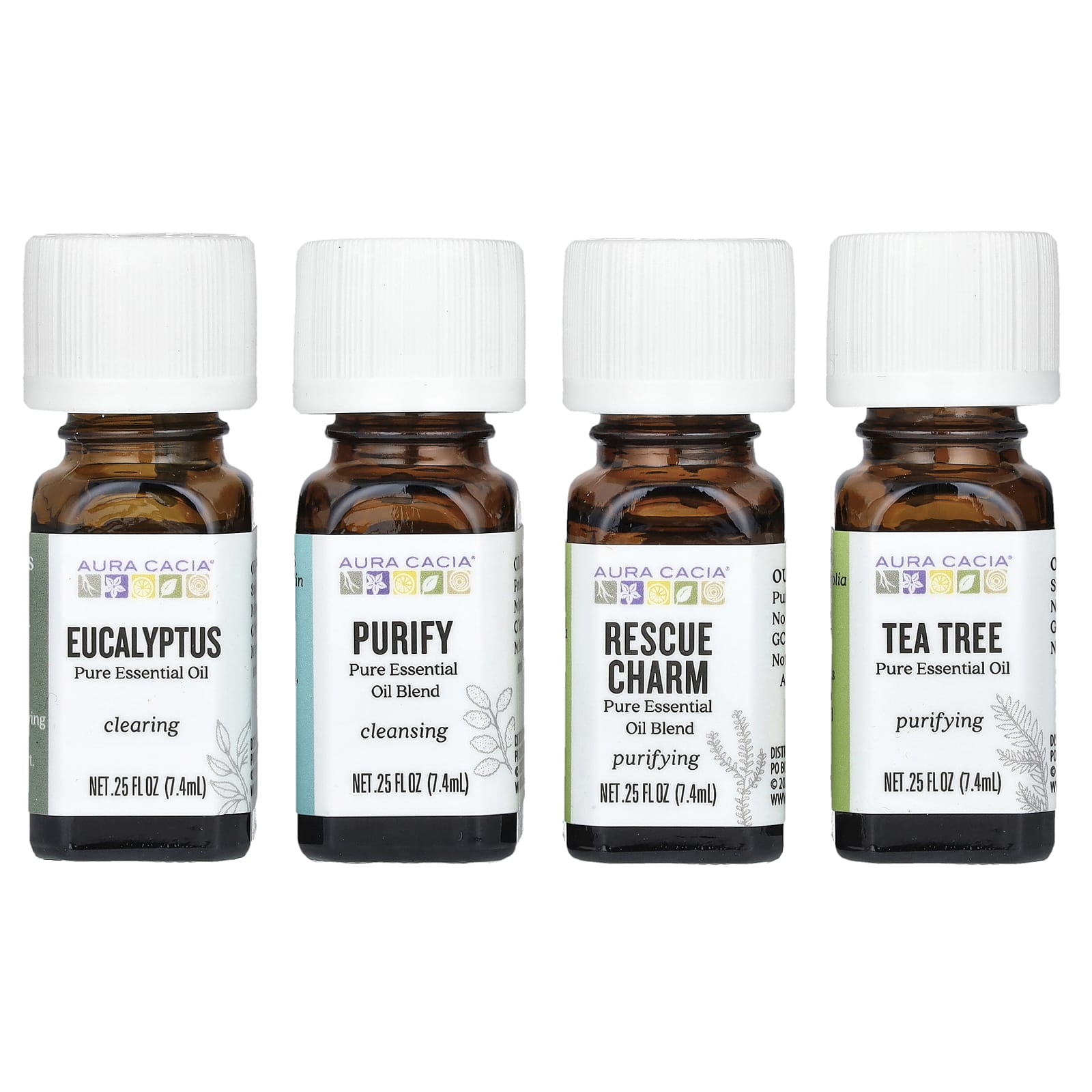 Aura Cacia 4-Bottle Purify Essential Oil Kit, 0.25 fl oz Each - Image 1