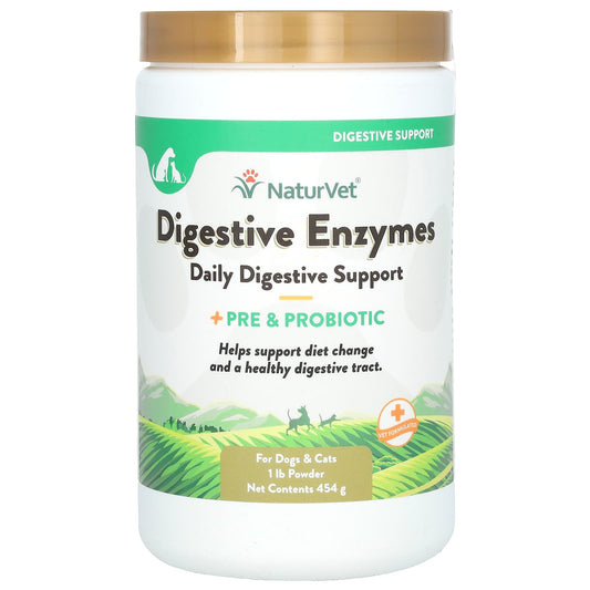 NaturVet, Digestive Enzymes, Daily Digestive Support + Pre & Probiotic Powder, For Dogs & Cats, 1 lb (454 g) - Image 1