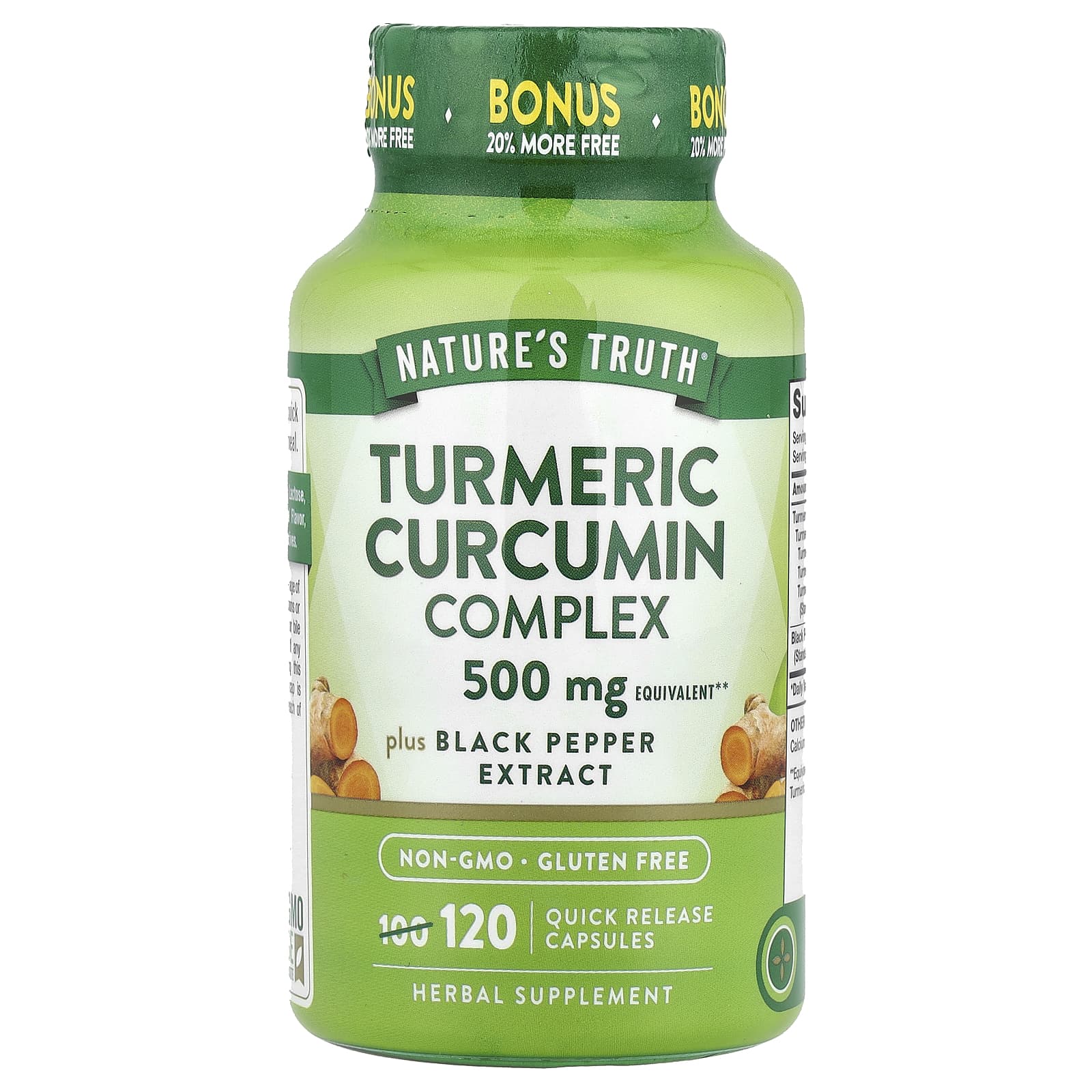 Nature's Truth, Turmeric Curcumin Complex Plus Black Pepper Extract, 120 Quick Release Capsules - Image 1