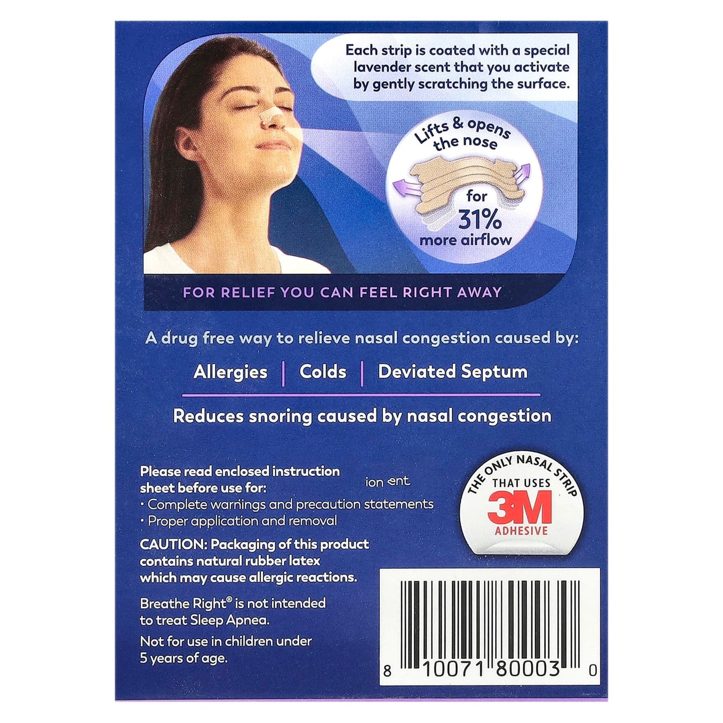 Breathe Right Nasal Strips, Lavender, 26 Strips for Instant Relief - Image 2