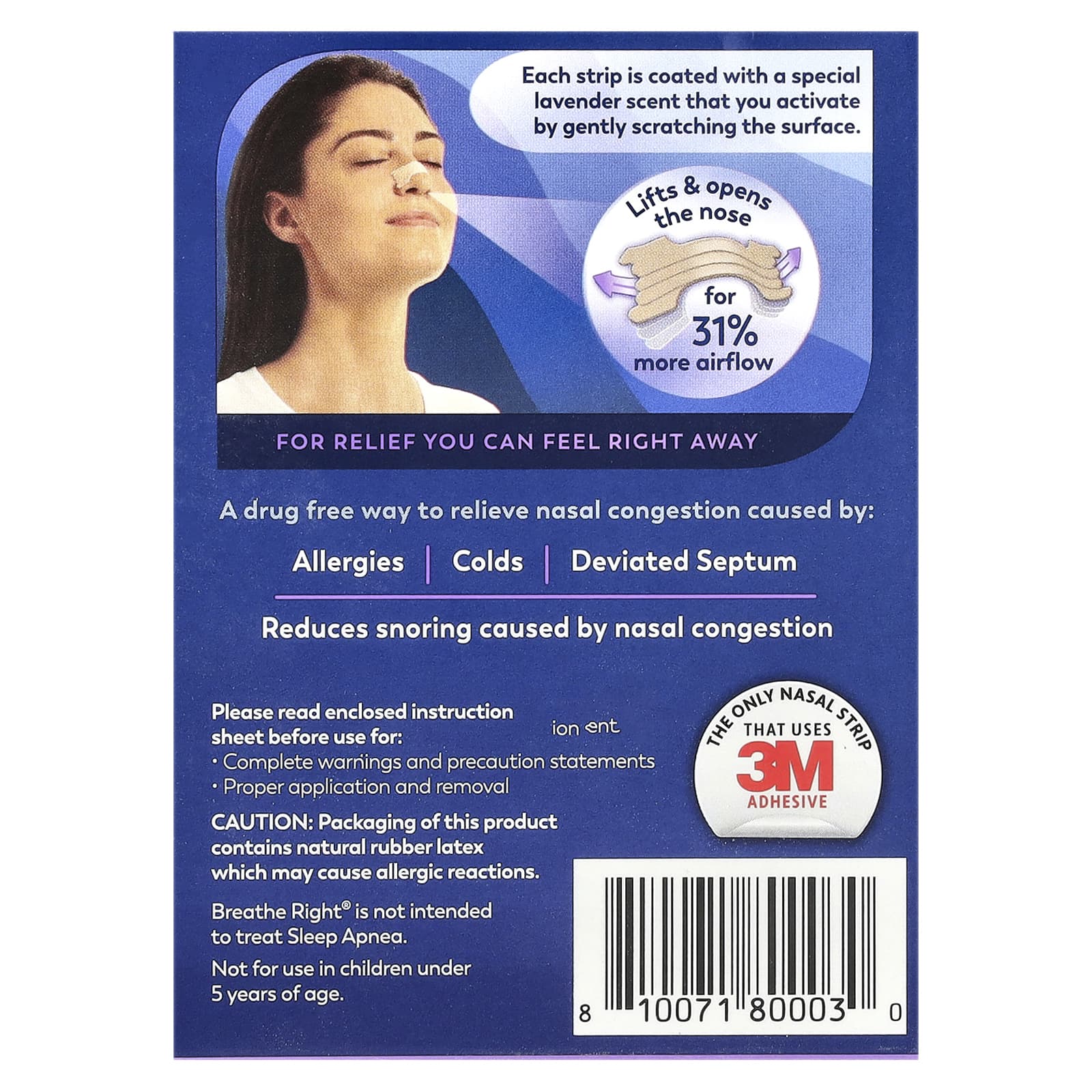 Breathe Right Nasal Strips, Lavender, 26 Strips for Instant Relief - Image 2