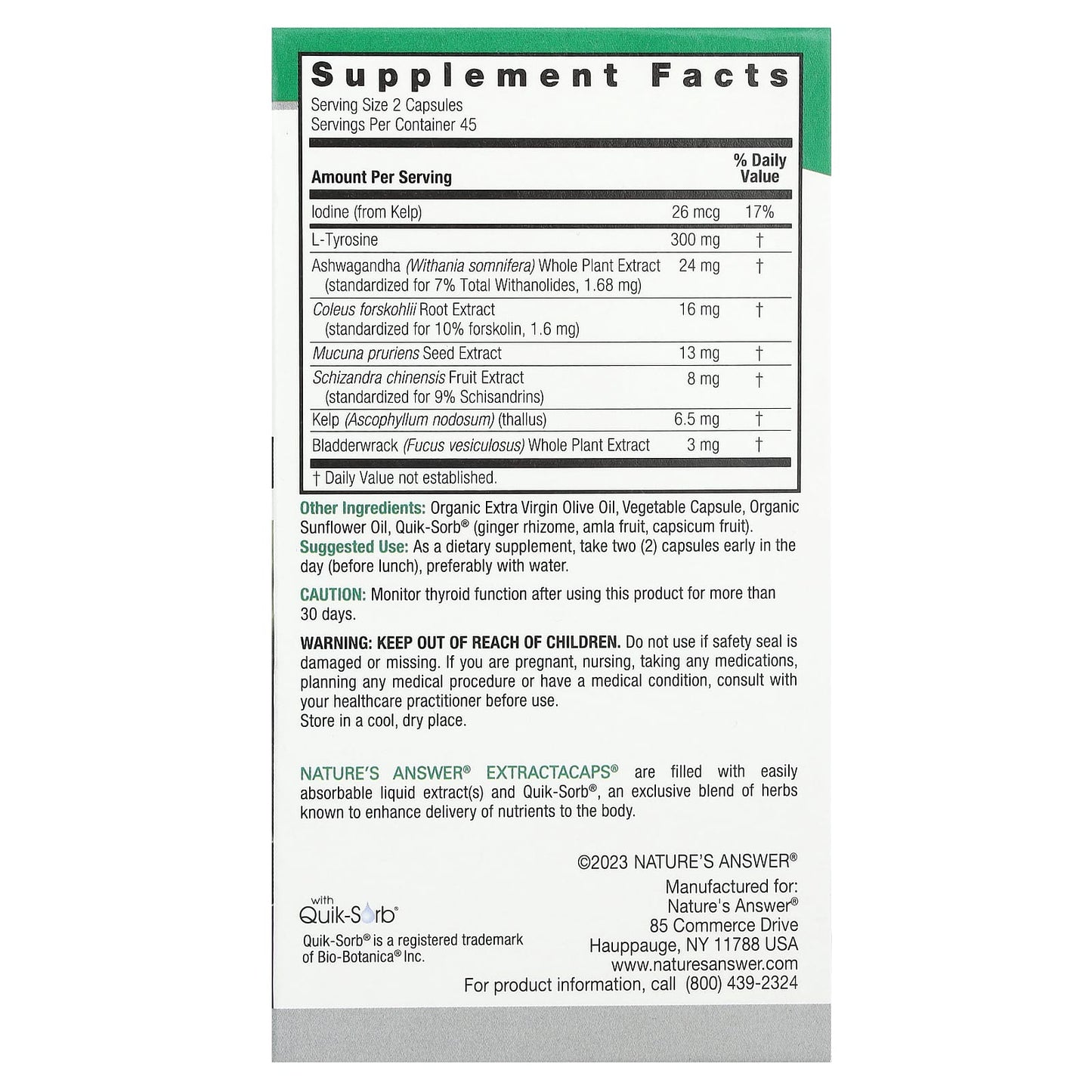 Nature's Answer, Thyroid Blend, 90 Vegetarian Capsules - Image 2