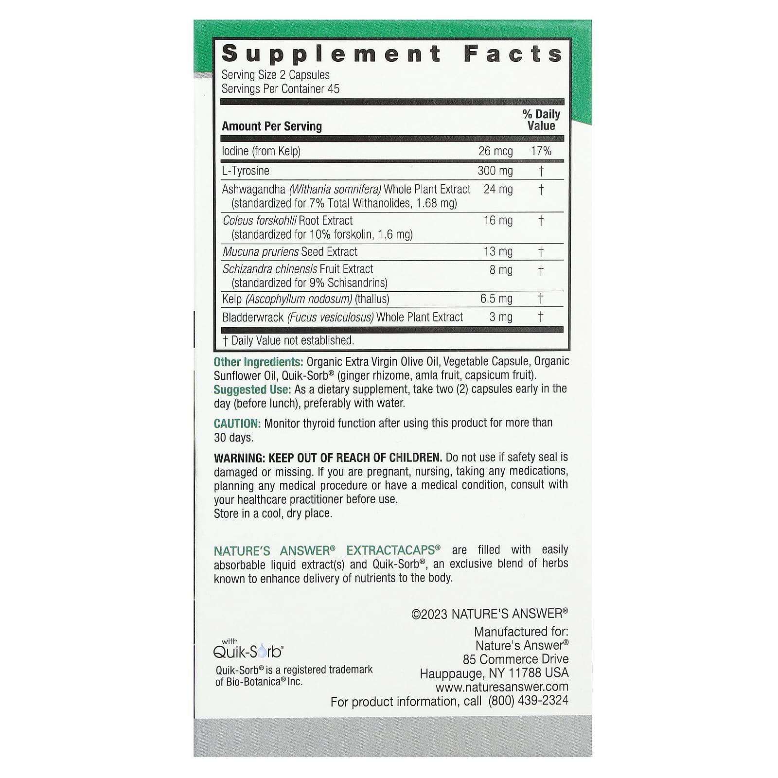 Nature's Answer, Thyroid Blend, 90 Vegetarian Capsules - Image 2