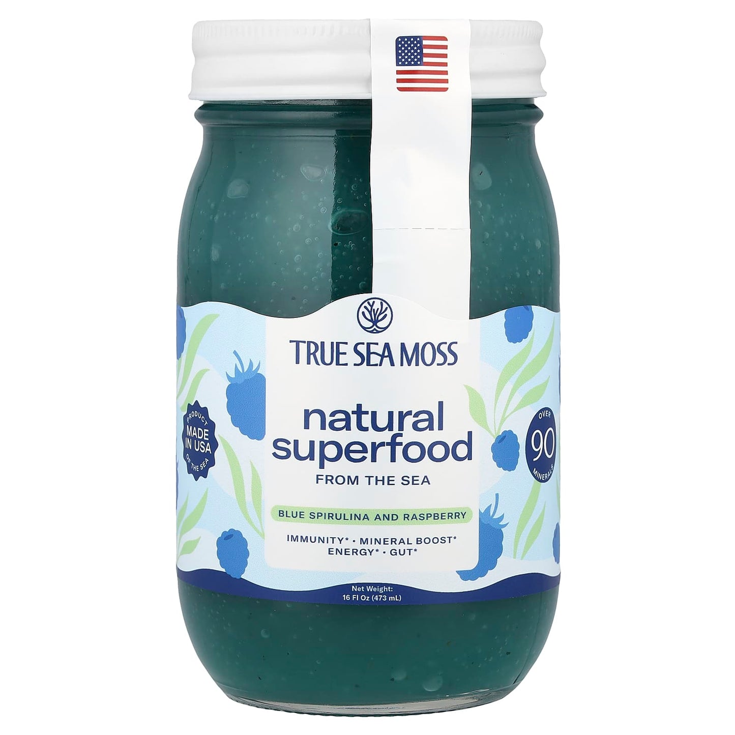 True Sea Moss, Natural Superfood, From The Sea, Blue Spirulina and Raspberry, 16 fl oz (473 ml) - Image 1