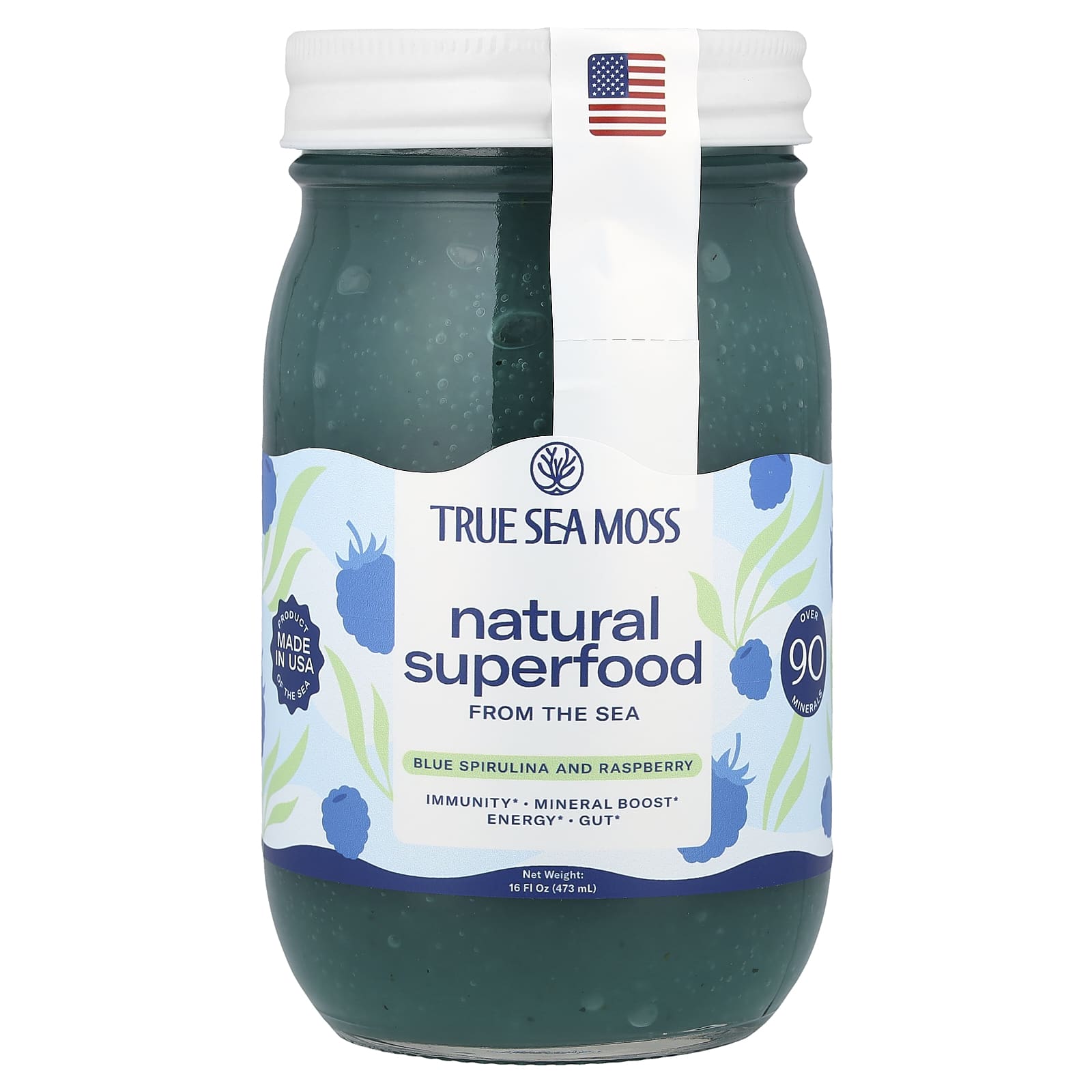 True Sea Moss, Natural Superfood, From The Sea, Blue Spirulina and Raspberry, 16 fl oz (473 ml) - Image 1