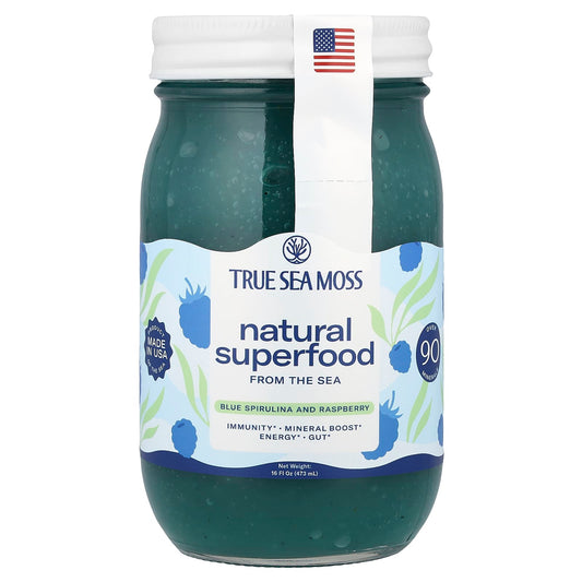 True Sea Moss, Natural Superfood, From The Sea, Blue Spirulina and Raspberry, 16 fl oz (473 ml) - Image 1