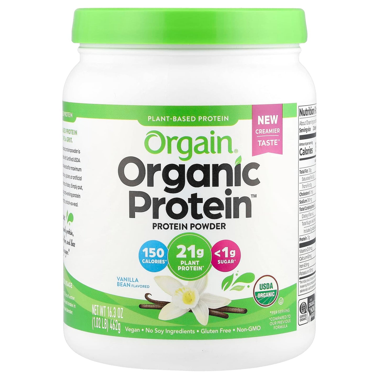 Orgain, Organic Protein™ Powder, Plant Based, Vanilla Bean, 1.02 lbs (462 g) - Image 1