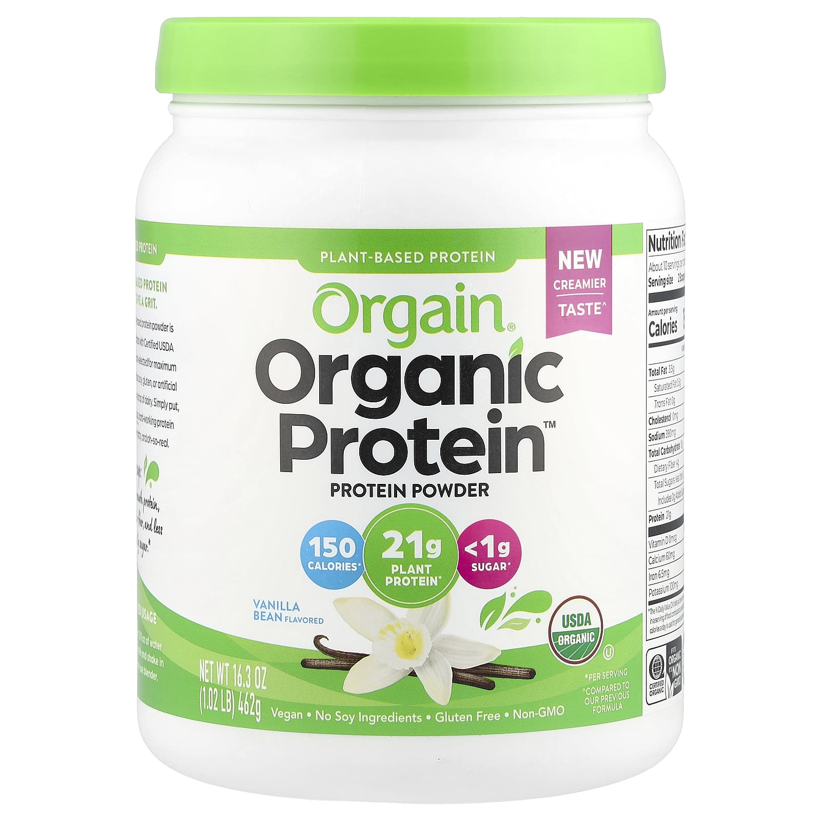 Orgain, Organic Protein™ Powder, Plant Based, Vanilla Bean, 1.02 lbs (462 g) - Image 1
