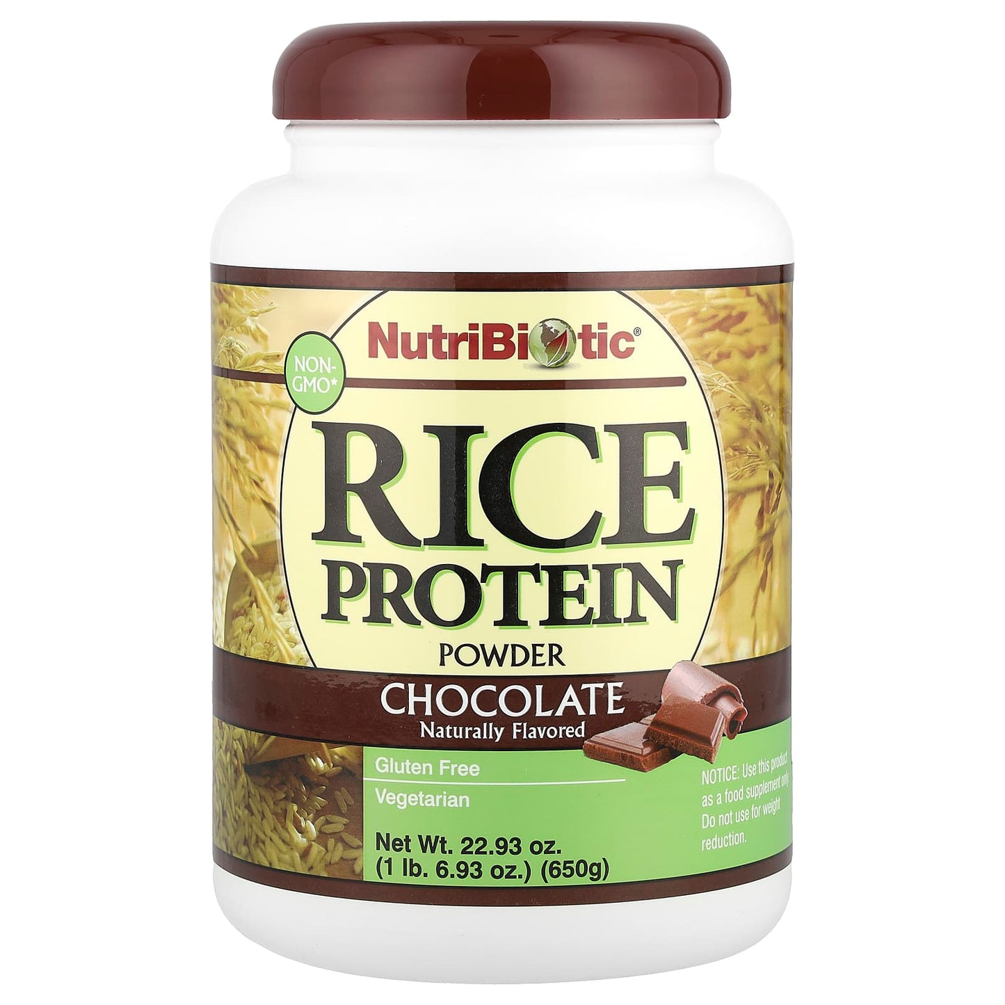 NutriBiotic, Rice Protein Powder, Chocolate, 1 lb 6.93 oz (650 g) - Image 1