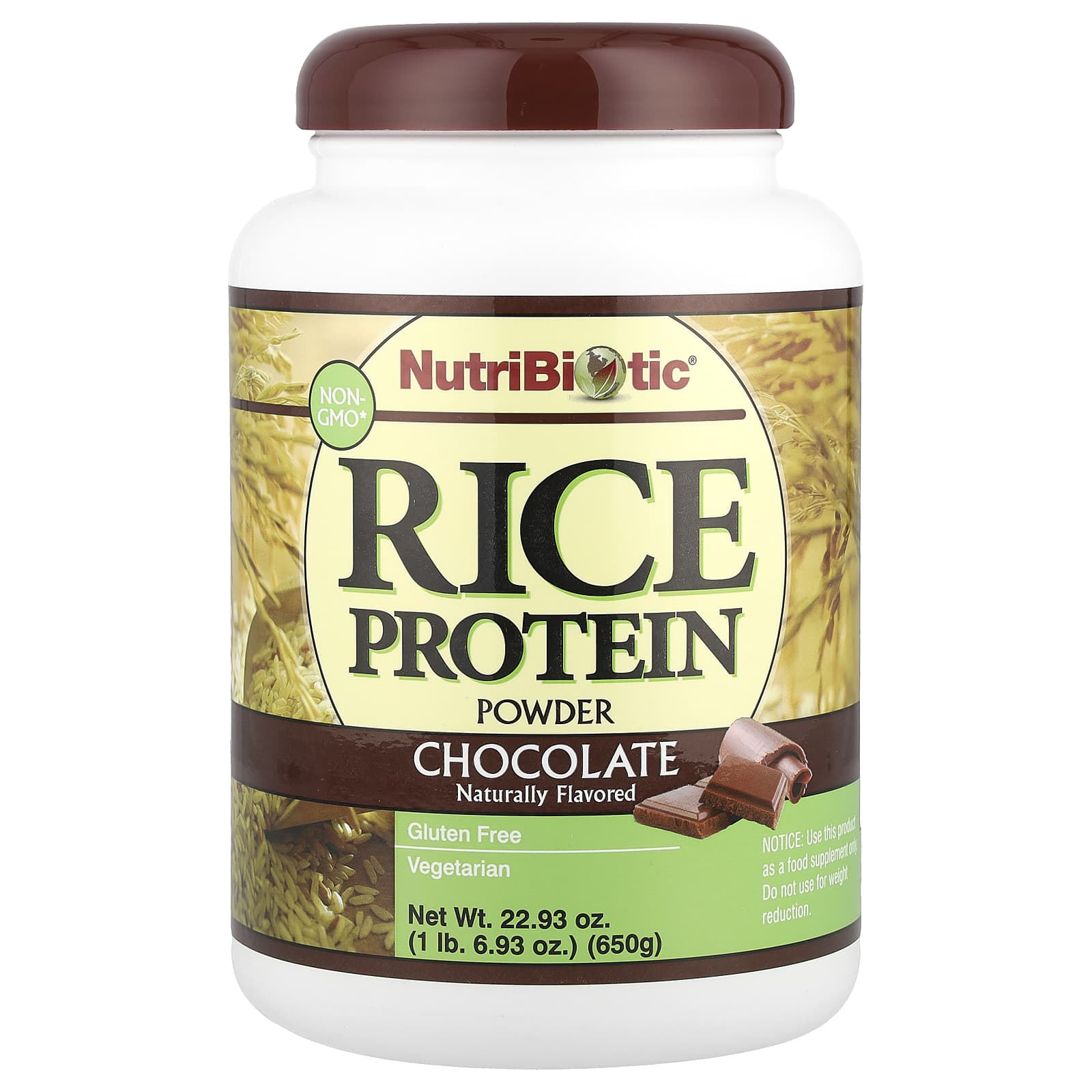 NutriBiotic, Rice Protein Powder, Chocolate, 1 lb 6.93 oz (650 g) - Image 1