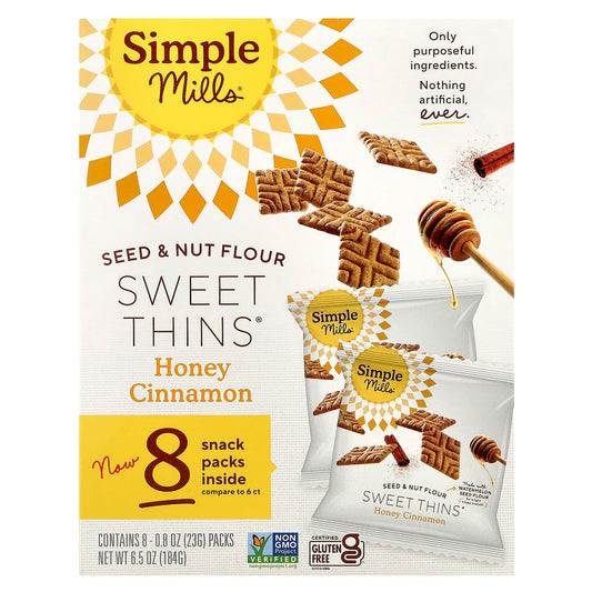 Simple Mills, Seed & Nut Flour, Sweet Thins®, Honey Cinnamon, 8 Packs, 0.8 oz (23 g) Each - Image 1