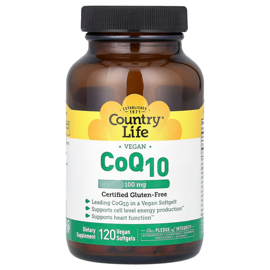 Country Life Vegan CoQ10 100mg 120 Softgels for Energy and Heart Health - Image 1