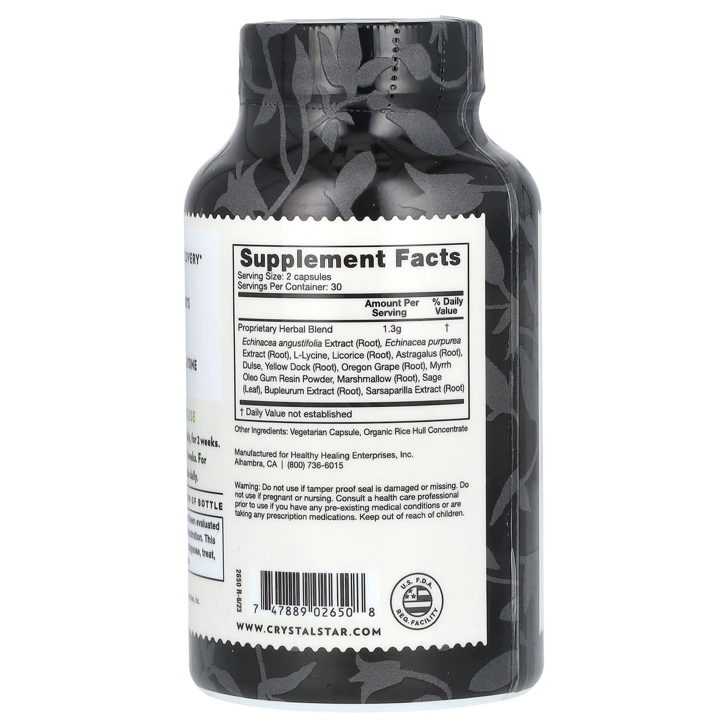 Herpes Defense with Echinacea, Astragalus & Licorice - 60 Capsules by Crystal Star - Image 2