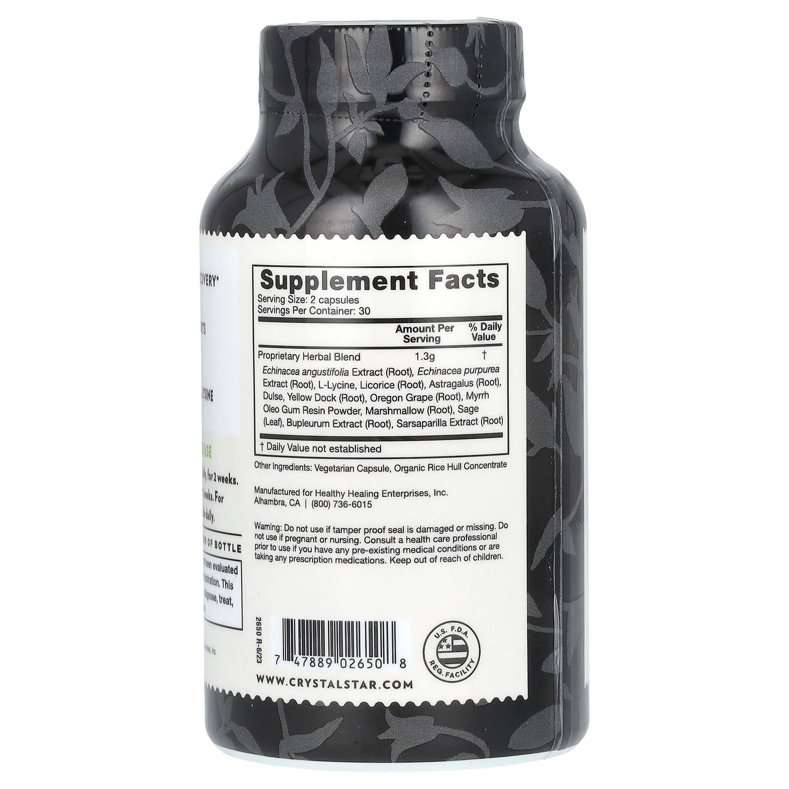 Herpes Defense with Echinacea, Astragalus & Licorice - 60 Capsules by Crystal Star - Image 2