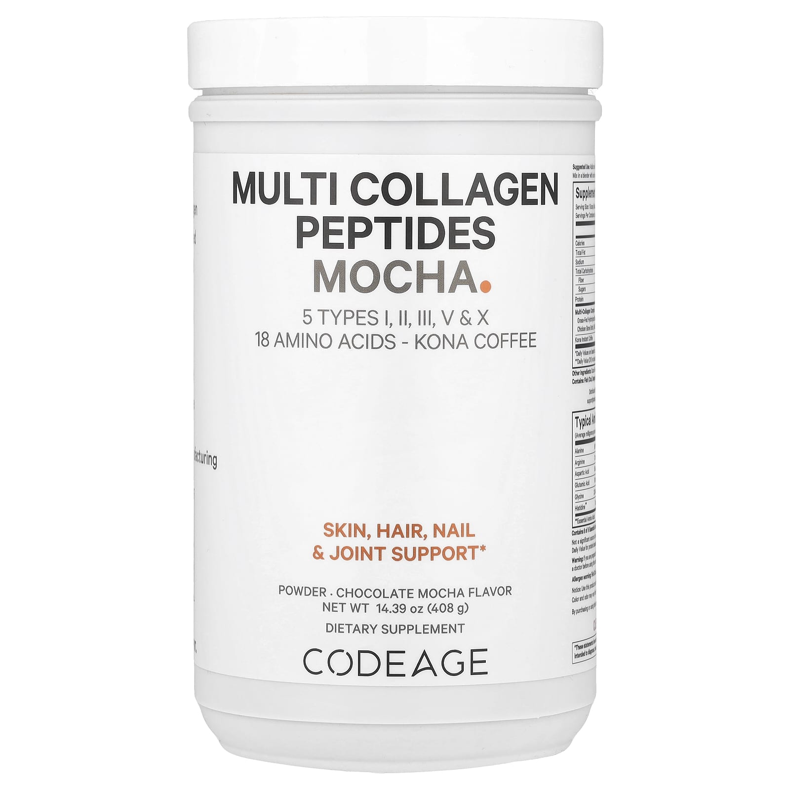 Codeage Multi Collagen Peptides Mocha Powder, 14.39 oz (408 g) - Image 1