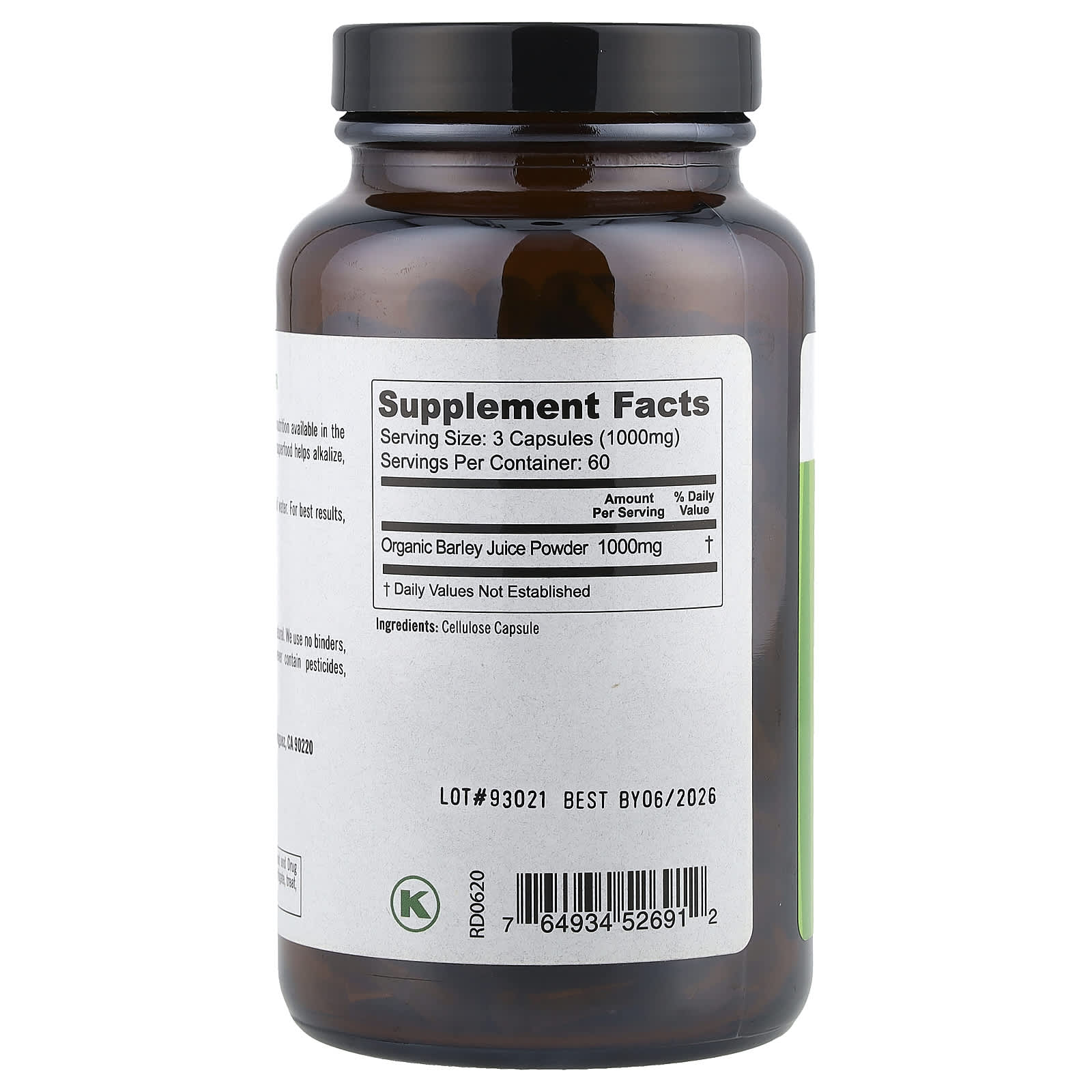 Pure Planet, Just Barley, 180 Vegetarian Capsules (333 mg per Capsule) - Image 2