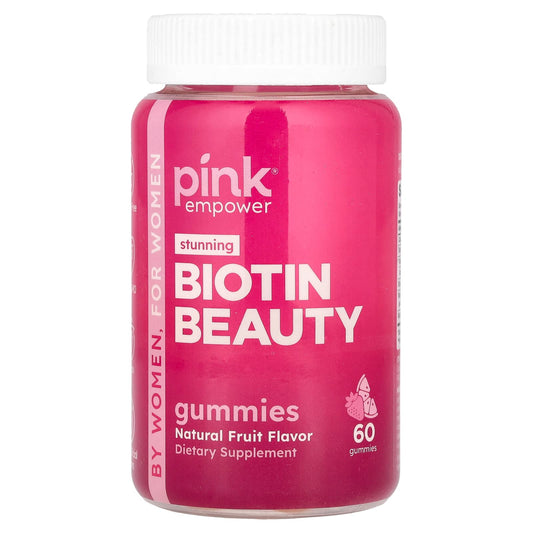 Pink, Biotin Beauty Gummies, Natural Fruit, 60 Gummies - Image 1