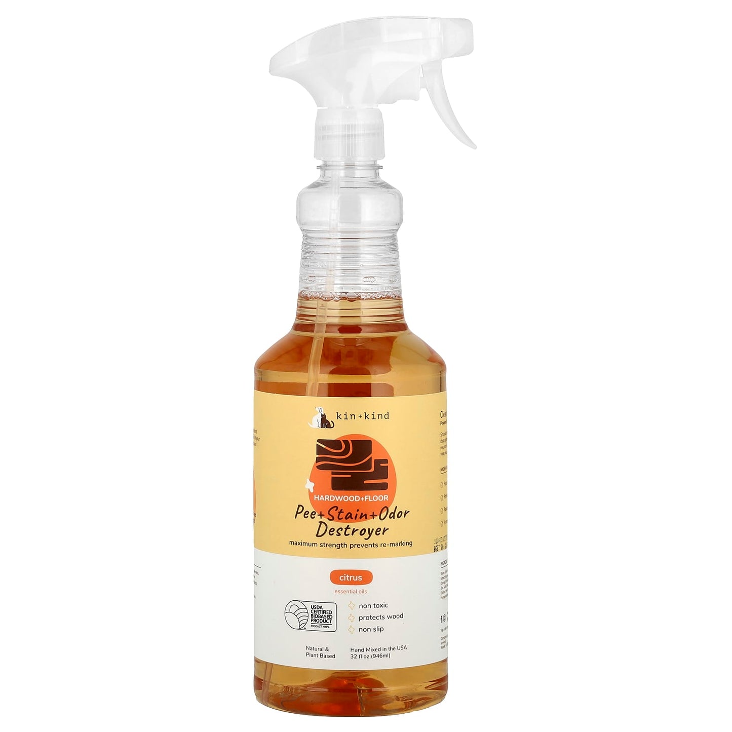 Kin+Kind, Pee + Stain + Odor Destroyer, Hardwood + Floor, Citrus, 32 fl oz (946 ml) - Image 1