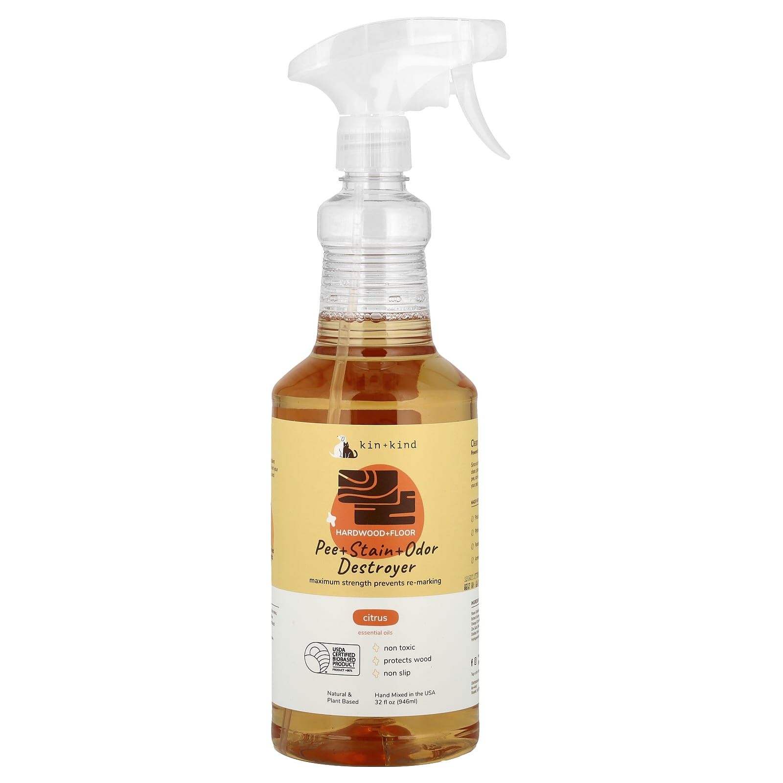 Kin+Kind, Pee + Stain + Odor Destroyer, Hardwood + Floor, Citrus, 32 fl oz (946 ml) - Image 1