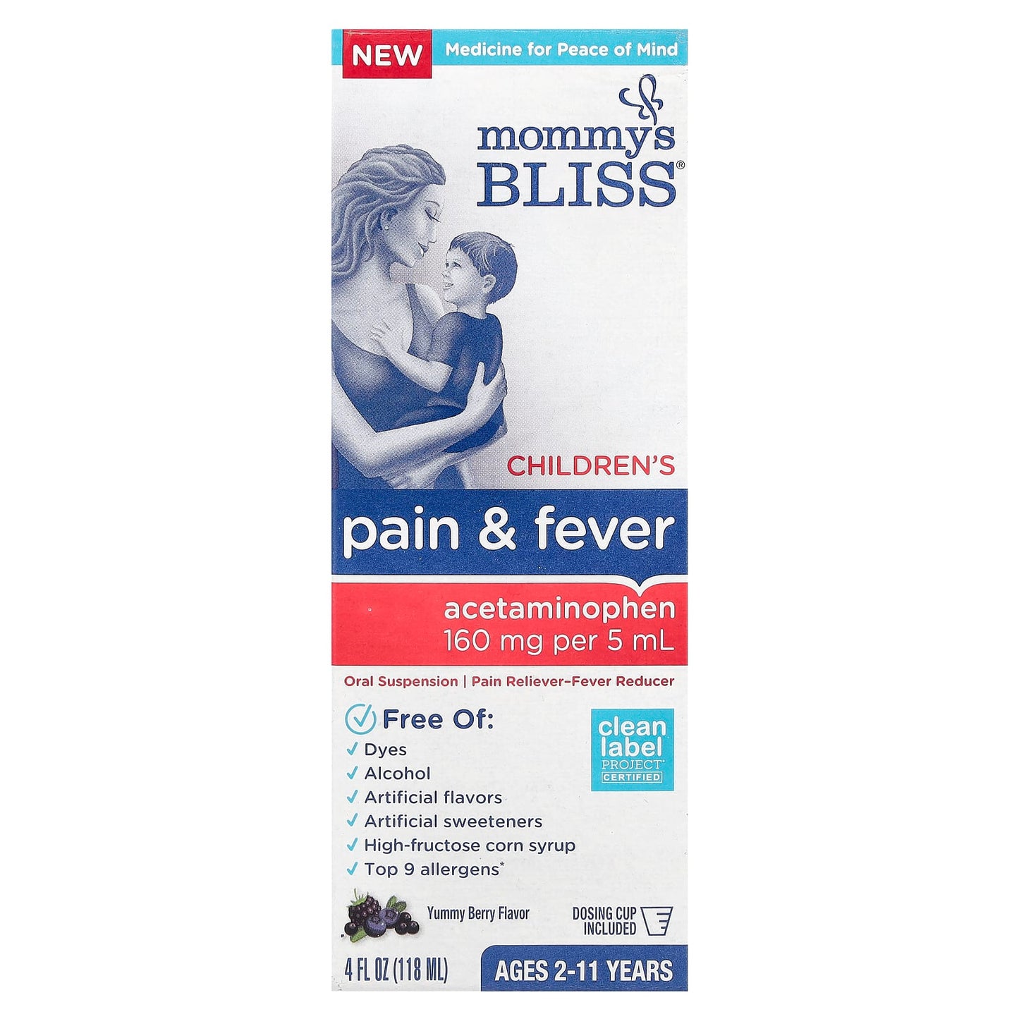 Mommy's Bliss, Children's Pain & Fever, Ages 2-11 Years, Yummy Berry, 160 mg , 4 fl oz (118 ml) - Image 1