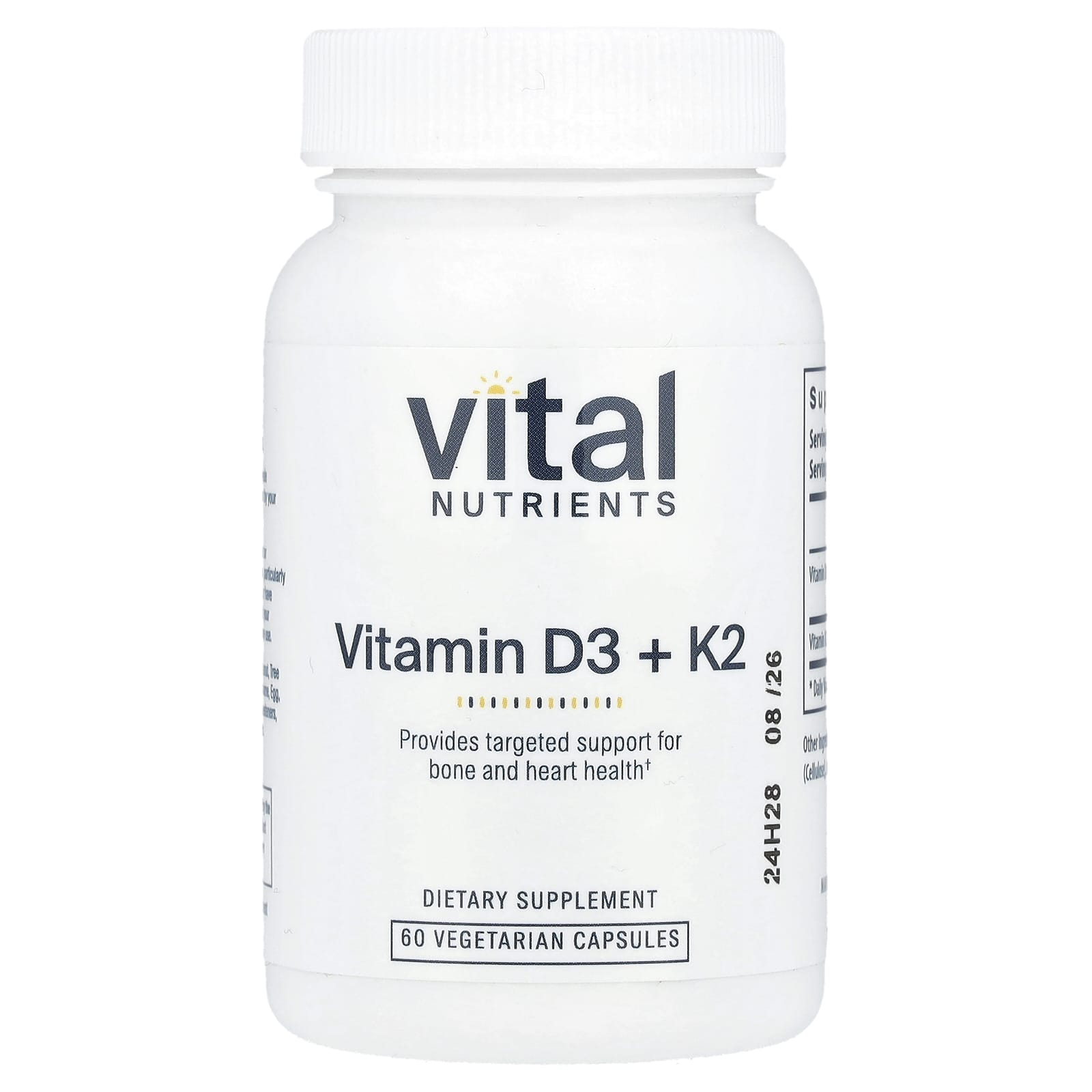 Vital Nutrients, Vitamin D3 + K2, 60 Vegetarian Capsules - Image 1