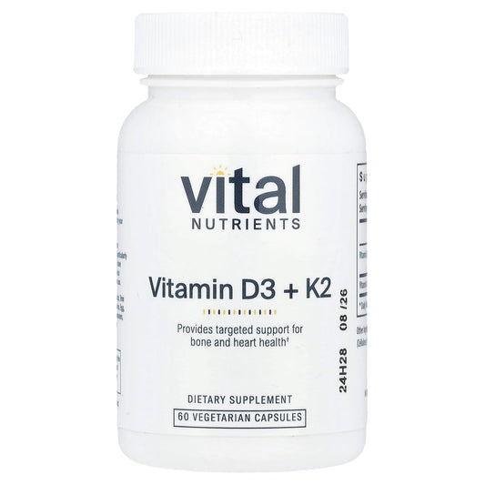 Vital Nutrients, Vitamin D3 + K2, 60 Vegetarian Capsules - Image 1