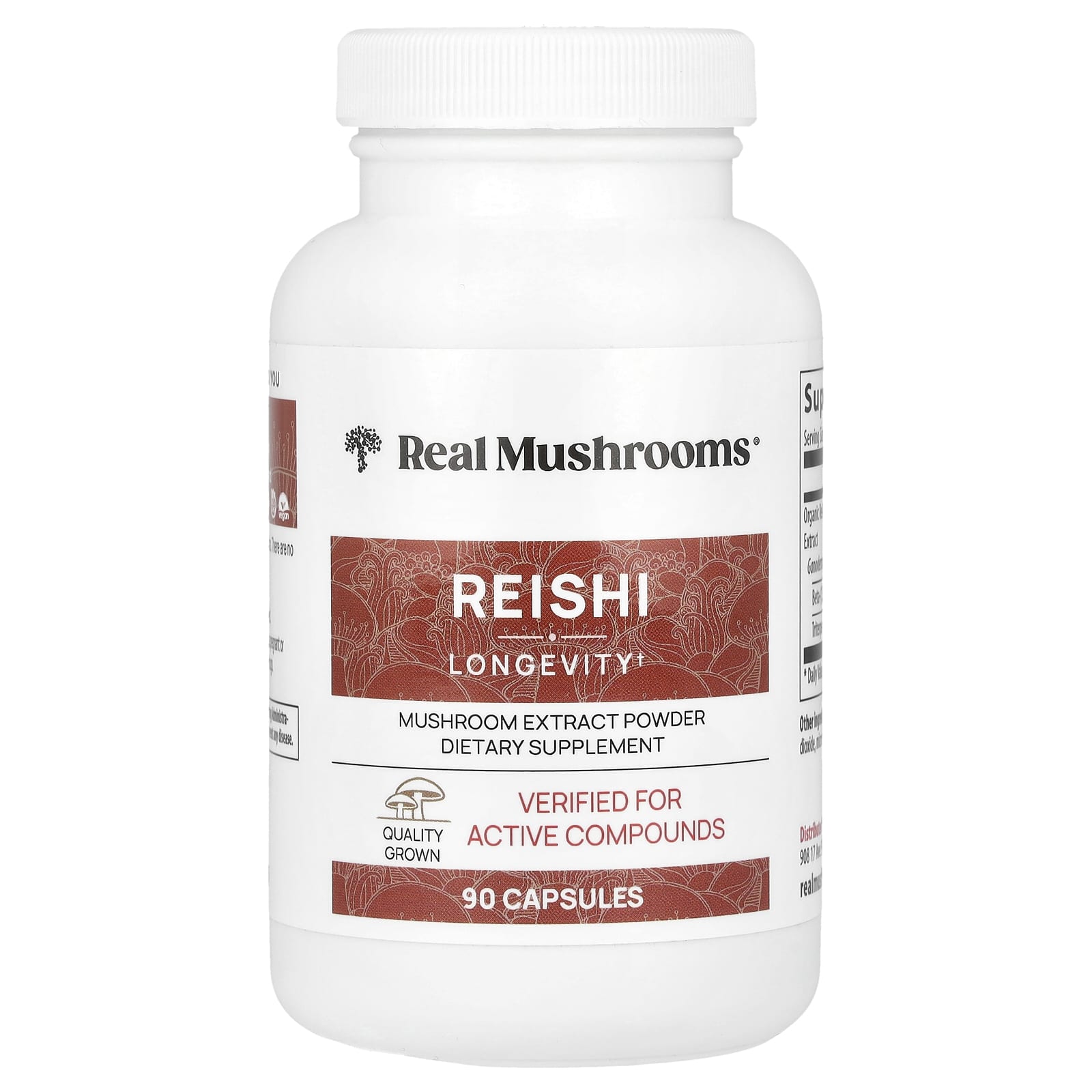 Real Mushrooms, Reishi, Mushroom Extract Powder, 90 Capsules - Image 1