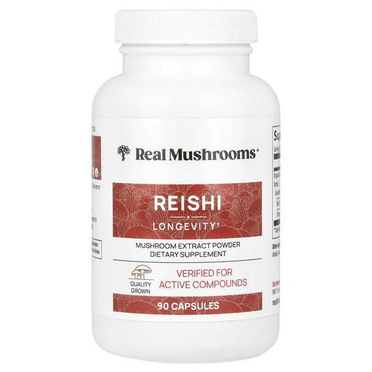 Real Mushrooms, Reishi, Mushroom Extract Powder, 90 Capsules - Image 1