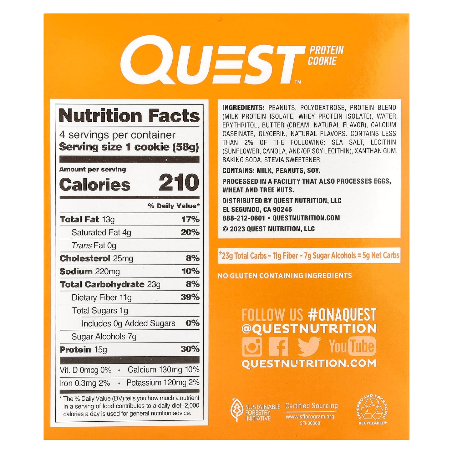 Quest Nutrition, Protein Cookie, Peanut Butter, 4 Cookies, 2.04 oz (58 g) Each - Image 2